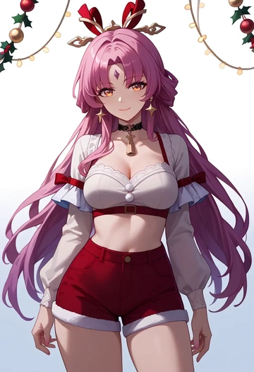 star rail,fu xuan,Christmas,red velvet shorts  - AI generated anime art